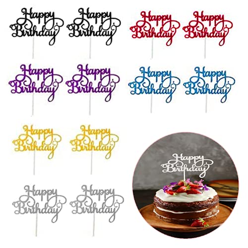 12 Piezas Toppers de Pastel de Happy Birthday, 6 Colores Glittery Cumpleaños Happy Pastel de Decoración, Happy Birthday Cake Topper, Adornos de Cupcakes para Postres Pasteles de Fiestas