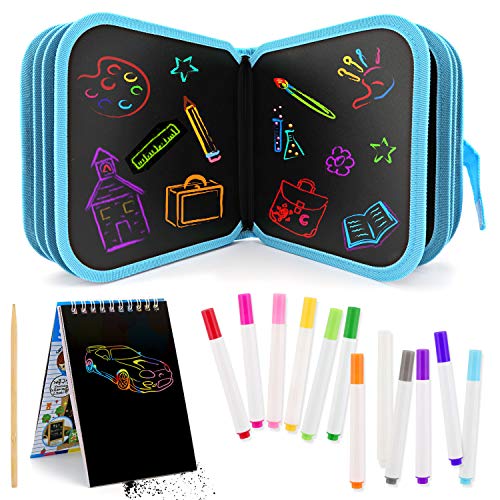 14página Tabla de Dibujo Portátil para Niños, Tablero de Dibujo de Graffiti Innovadora Pizarra Dibujar, Libros Blandos de Pizarra para Escribir y Dibujar con 12 Bolígrafos Borrables & Papel de Rascar