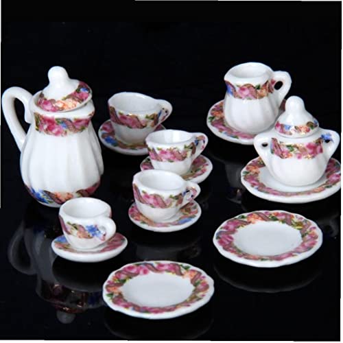 15 PCS Mini Set de té Juguete Casa de Té Juego de té Té Pot Cups Placas Casa Multicolor Casa Muebles Familiares Miniatura