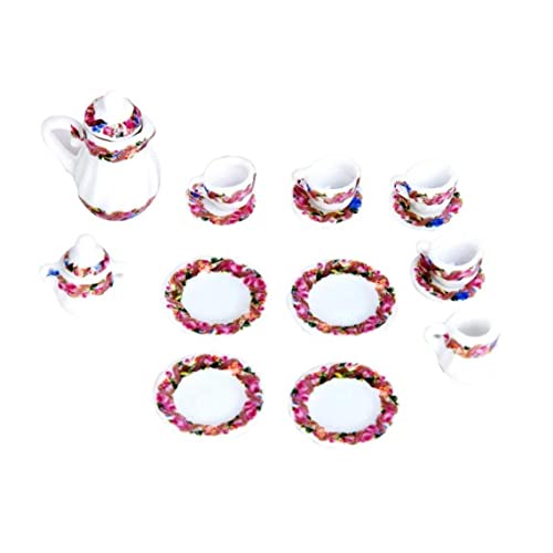 15 PCS Mini Set de té Juguete Casa de Té Juego de té Té Pot Cups Placas Casa Multicolor Casa Muebles Familiares Miniatura