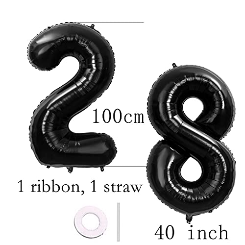 2 globos con el número 28, color negro, para cumpleaños, tamaño XXL, 100 cm, para decoración de fiestas de cumpleaños