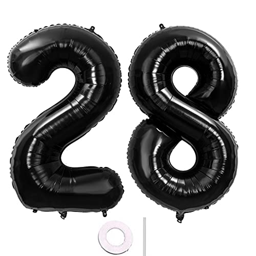 2 globos con el número 28, color negro, para cumpleaños, tamaño XXL, 100 cm, para decoración de fiestas de cumpleaños