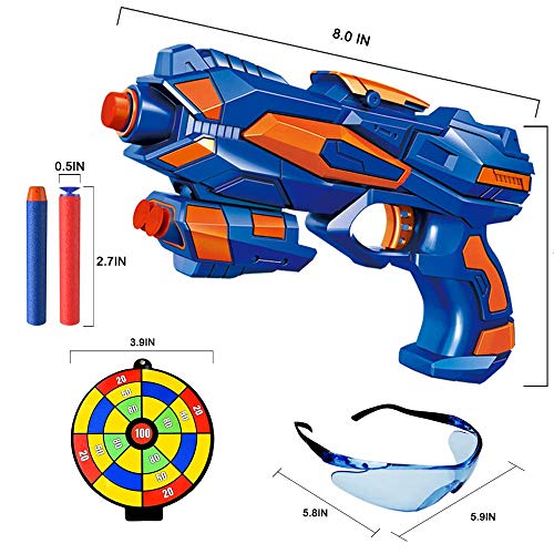 2 Pcs Pistola de Juguete para Niños, Pistola Bláster con 60 Flechas/Balas + 2 Gafas Protectoras, Pistola de Dardos Espuma Infantil, Juegos de Ninos Disparar, Regalo de Cumpleaños Niños Niñas 3-10 Años