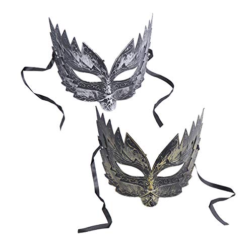 2 piezas de Halloween Retro Horror Medio Cara Diablo Masquerade Cosplay Dance Maquillaje Prop (Golden+ Silver) para regalos