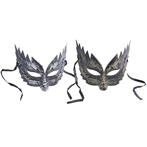 2 piezas de Halloween Retro Horror Medio Cara Diablo Masquerade Cosplay Dance Maquillaje Prop (Golden+ Silver) para regalos