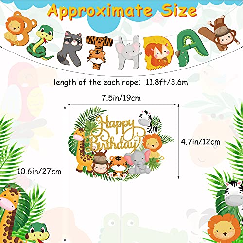 2 Piezas de Pancartas de Happy Birthday de Animal de Selva Decoración de Cupcake de Happy Birthday de Animal de Selva Decoraciones de Cumpleaños con Tema de Selva de Zoológico para Fiesta