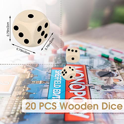 20 Dados en Blanco de Bricolaje Dados de Madera sin Pintar Dados de Madera Lisa con Esquinas Redondas Bloques de Madera de 6 Caras para Props de Juego de Cartas Manualidades, 20 MM