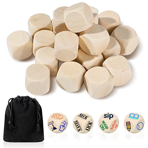 20 Dados en Blanco de Bricolaje Dados de Madera sin Pintar Dados de Madera Lisa con Esquinas Redondas Bloques de Madera de 6 Caras para Props de Juego de Cartas Manualidades, 20 MM