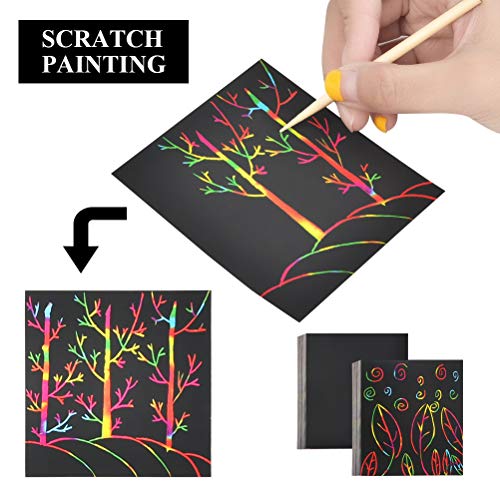 208 Scratch Art Scratch Images Bloc de notas de rasguños cuadrados 100 hojas de papel raspador 2*plantillas 2*cepillos raspadores Bloc de notas de papel rascador para manualidades de dibujo artístico