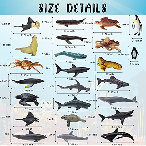 24 Figuras de Animal de Océano Set de Juguete de Estatua Figurita de Animal Marino de Plástico Realista Juego de Colección de Figura de Criatura Océano Suministro Fiesta Cumpleaños Navidad