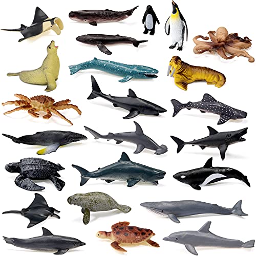 24 Figuras de Animal de Océano Set de Juguete de Estatua Figurita de Animal Marino de Plástico Realista Juego de Colección de Figura de Criatura Océano Suministro Fiesta Cumpleaños Navidad