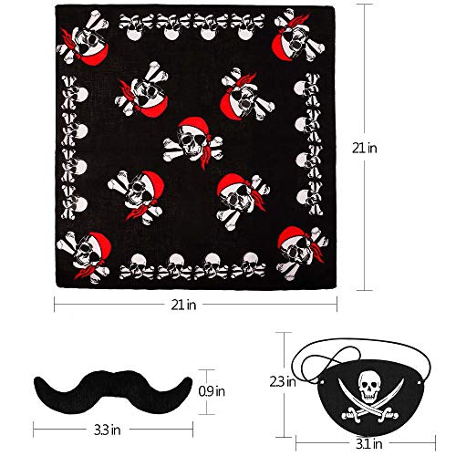 24 piezas Pirata Cumpleaños Party Accesorios - Parche de Ojo Pirata Turbante Pirata Barbas Malas Autoadhesivas Bigote Falso para Carnaval de Halloween, Fiesta Temática Pirata y Cumpleaños de Niños