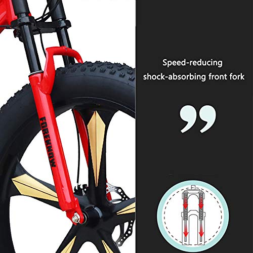 26 Pulgadas para Hombre Fat Tire Bicicleta De Montaña 21 Bicis De La Velocidad De La Playa De La Nieve con Doble Freno De Disco De Acero Ligero Y De Alto Carbón del Marco,E