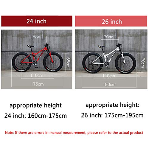 26 Pulgadas para Hombre Fat Tire Bicicleta De Montaña 21 Bicis De La Velocidad De La Playa De La Nieve con Doble Freno De Disco De Acero Ligero Y De Alto Carbón del Marco,E