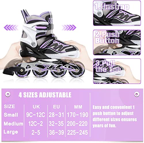 2PM SPORTS Cytia Ajustable Iluminación Patines en línea para niños y Adolescentes con luz Completa hasta LED Ruedas, Diversión Flashing Roller Blades para niños y niñas- Pink S(28-31EU)