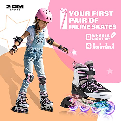 2PM SPORTS Cytia Ajustable Iluminación Patines en línea para niños y Adolescentes con luz Completa hasta LED Ruedas, Diversión Flashing Roller Blades para niños y niñas- Pink S(28-31EU)