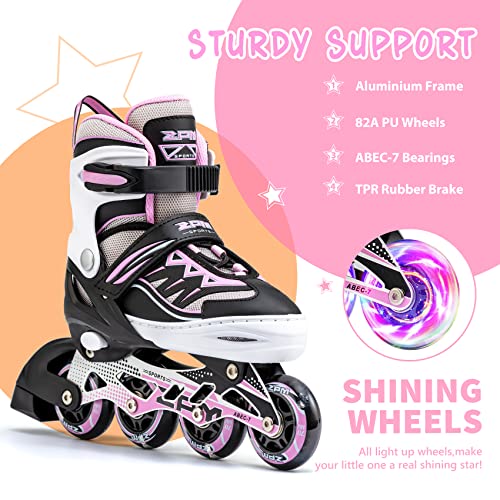 2PM SPORTS Cytia Ajustable Iluminación Patines en línea para niños y Adolescentes con luz Completa hasta LED Ruedas, Diversión Flashing Roller Blades para niños y niñas- Pink S(28-31EU)