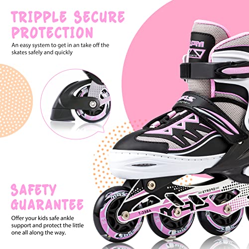 2PM SPORTS Cytia Ajustable Iluminación Patines en línea para niños y Adolescentes con luz Completa hasta LED Ruedas, Diversión Flashing Roller Blades para niños y niñas- Pink S(28-31EU)