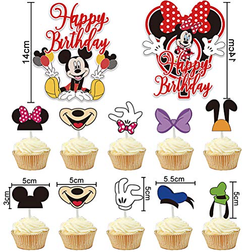 34 Piezas Mickey Party Decorations ZSWQ-Decoraciones de Cumpleaños de Mickey Mouse Pancarta de Feliz Cumpleaños, Globos y Adornos para Tartas, para Cumpleaños, Fiesta, Baby Shower