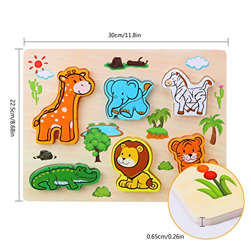 3D Animal Puzzles de Madera para Bebé，Pack de 3 animales de 18 tipos Rompecabezas Habilidad motora fina Aprendizaje temprano Juego educativo preescolar Montessori Juguetes para 2 3 4 años Niños Niñas