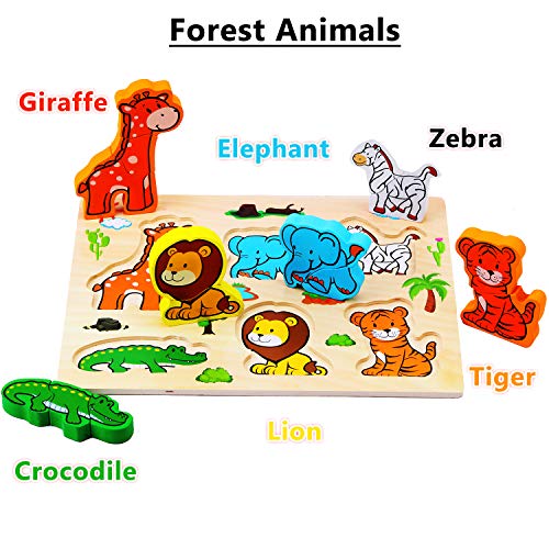 3D Animal Puzzles de Madera para Bebé，Pack de 3 animales de 18 tipos Rompecabezas Habilidad motora fina Aprendizaje temprano Juego educativo preescolar Montessori Juguetes para 2 3 4 años Niños Niñas