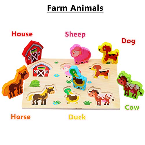 3D Animal Puzzles de Madera para Bebé，Pack de 3 animales de 18 tipos Rompecabezas Habilidad motora fina Aprendizaje temprano Juego educativo preescolar Montessori Juguetes para 2 3 4 años Niños Niñas