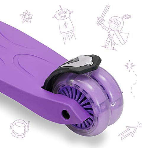 3StyleScooters® RGS-2 Patinete Scooter Tres Ruedas para Niños Niños de 5 Años o Más con Luces LED en Las Ruedas, Diseño Plegable, Manillar Ajustable, Peso Ligero (Morado)