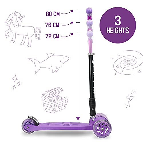 3StyleScooters® RGS-2 Patinete Scooter Tres Ruedas para Niños Niños de 5 Años o Más con Luces LED en Las Ruedas, Diseño Plegable, Manillar Ajustable, Peso Ligero (Morado)