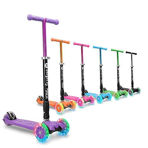 3StyleScooters® RGS-2 Patinete Scooter Tres Ruedas para Niños Niños de 5 Años o Más con Luces LED en Las Ruedas, Diseño Plegable, Manillar Ajustable, Peso Ligero (Morado)