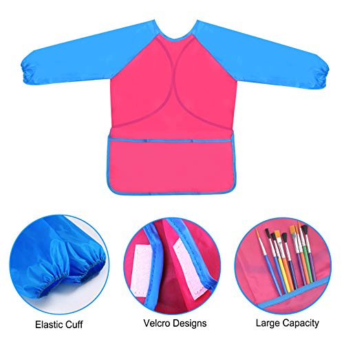 4 Piezas Delantales de Niño, Delantal Infantil Pintura, Impermeable Bebe Babero Arte Smock con Bolsillos De Manga 3 Larga para 5-10 Niños Dibujar de Arte Escolar (Medio)