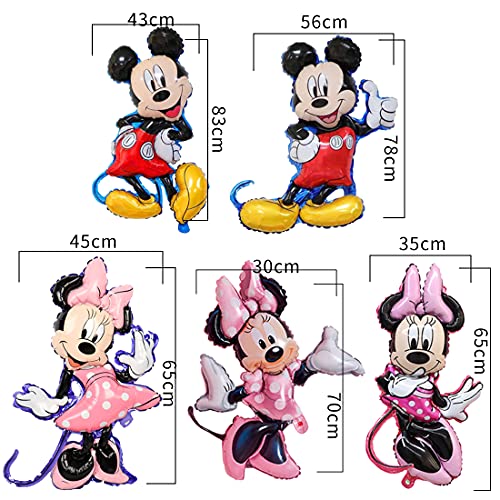 5pcs Globos de papel de aluminio para fiestas de Mickey de Wopin-Minnie Mickey Globos de papel de aluminio para decoración de fiesta de cumpleaños de niñas