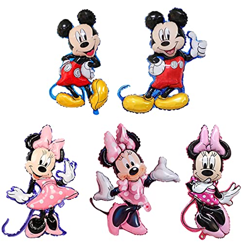 5pcs Globos de papel de aluminio para fiestas de Mickey de Wopin-Minnie Mickey Globos de papel de aluminio para decoración de fiesta de cumpleaños de niñas