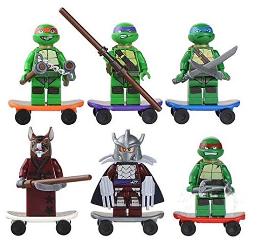 6 piezas de figuras de tortugas Ninja mutantes adolescentes bloques de construcción, Michelangelo, Donatello, Raphael, Leonardo, Splinter, Shredder juguetes de construcción – apto para LEGO