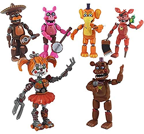 6 piezas FNAF Five Nights at Freddy's Figures Freddy Fazbear's Pizzeria Simulator Ver Foxy Chica Light Movable Joints Doll Kids Toy