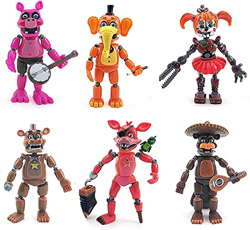 6 piezas FNAF Five Nights at Freddy's Figures Freddy Fazbear's Pizzeria Simulator Ver Foxy Chica Light Movable Joints Doll Kids Toy