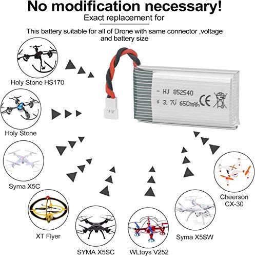 6PCS 3.7V 650mAh 1s Lipo Bateria with USB Charger for RC Syma X5 Serial UAV Drone