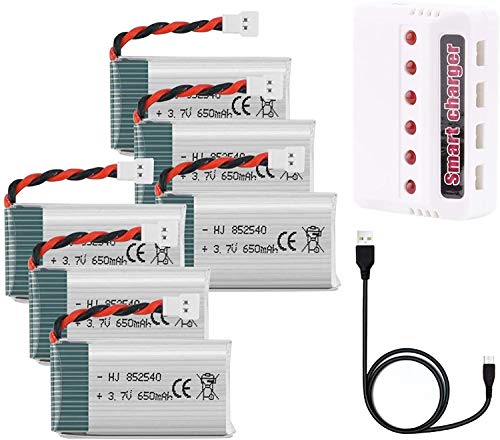 6PCS 3.7V 650mAh 1s Lipo Bateria with USB Charger for RC Syma X5 Serial UAV Drone