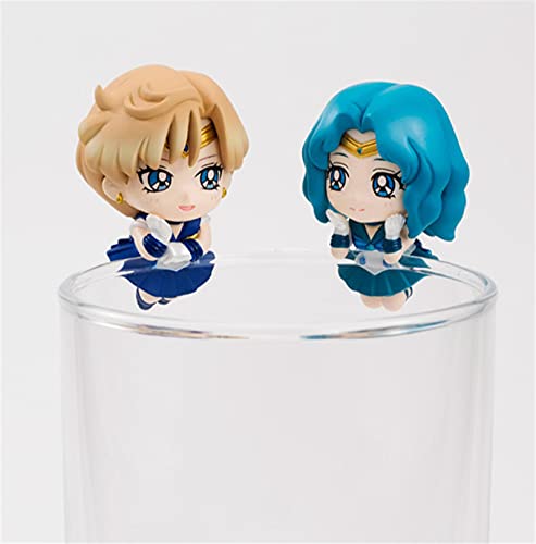 6Pcs Figuras De Acción Anime Sailor Moon Decoraciones para Tazas De Té Juguetes para Niños Tsukino Usagi Chibi Sailor Uranus Plutón Neptuno Saturno Niños Niña Regalos De Cumpleaños