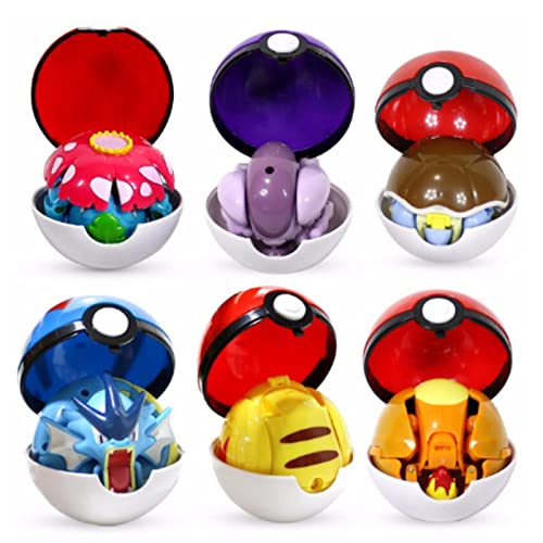 6pcs Pokemon Elf Ball Deformation Toy Model Pikachu Jenny Turtle Mewtwo Pokemon Figura de acción Juguete Modelo de muñeca móvil