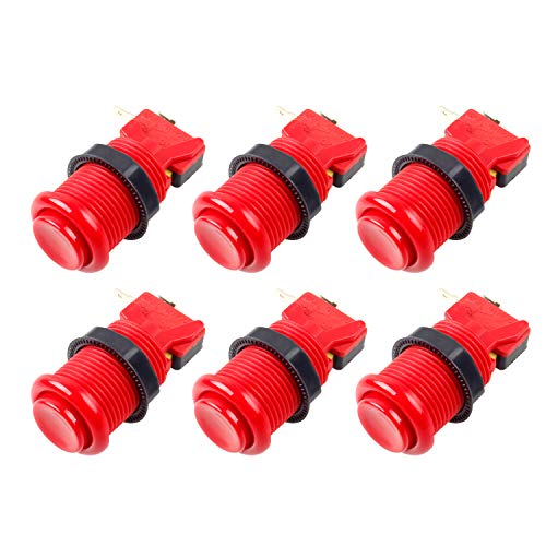 6x Americano Estilo Estándar Botones Arcade Switches conmutables tipo Happ de 30mm Terminales de 187 "(4.8 mm) Jamma Mame Kit (Rojo)