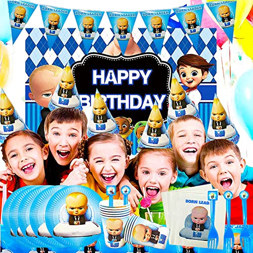 78pcs Baby Temática Party Supplies Decoraciones de Vajilla para Fiestas，se Aplica a Fiestas de cumpleaños de niños, Decoraciones de Mesa, Fiestas de Barbacoa(BossBaby)