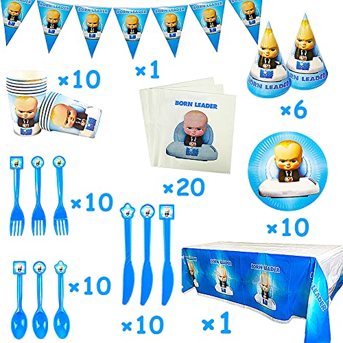 78pcs Baby Temática Party Supplies Decoraciones de Vajilla para Fiestas，se Aplica a Fiestas de cumpleaños de niños, Decoraciones de Mesa, Fiestas de Barbacoa(BossBaby)