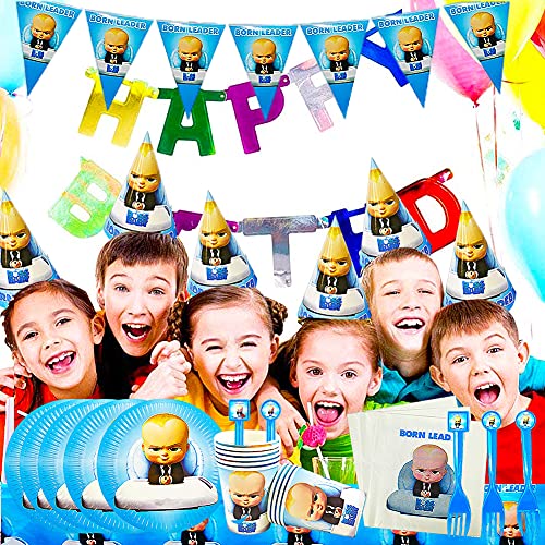 78pcs Baby Temática Party Supplies Decoraciones de Vajilla para Fiestas，se Aplica a Fiestas de cumpleaños de niños, Decoraciones de Mesa, Fiestas de Barbacoa(BossBaby)