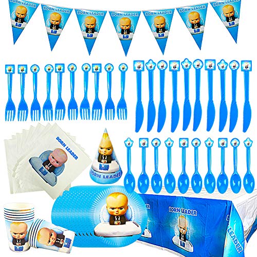 78pcs Baby Temática Party Supplies Decoraciones de Vajilla para Fiestas，se Aplica a Fiestas de cumpleaños de niños, Decoraciones de Mesa, Fiestas de Barbacoa(BossBaby)