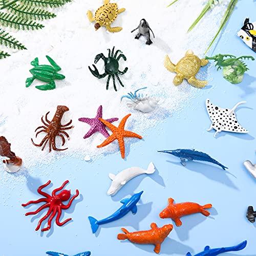 80 Figuras de Animales Marinos de Océano Set de Juguetes de Baño de Animales de Vida Bajo el Mar de Plástico Realista con Caja de Almacenamiento para Baño Piscina