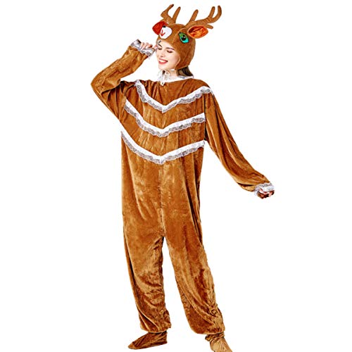 ABOOFAN 1 Juego de Pijamas de Reno Onesie de Ciervo para Mujeres de Dibujos Animados para Adultos de Una Pieza Traje de Cosplay de Navidad Animal con Zapatillas Y Sombrero de Cuerno de