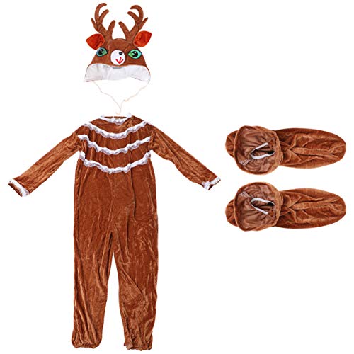 ABOOFAN 1 Juego de Pijamas de Reno Onesie de Ciervo para Mujeres de Dibujos Animados para Adultos de Una Pieza Traje de Cosplay de Navidad Animal con Zapatillas Y Sombrero de Cuerno de