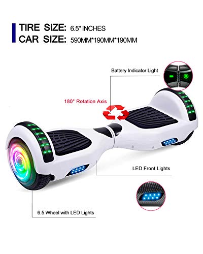 ACBK - Hoverboard Patinete Eléctrico Autoequilibrio con Ruedas de 6.5" (Altavoces Bluetooth + Ruedas Led integradas + Bolsa Transporte) Velocidad máxima: 10-12 km/h - Autonomía 10-12 km (Azul)