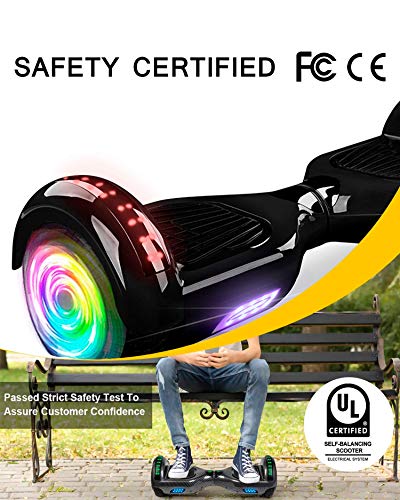 ACBK - Hoverboard Patinete Eléctrico Autoequilibrio con Ruedas de 6.5" (Altavoces Bluetooth + Ruedas Led integradas + Bolsa Transporte) Velocidad máxima: 10-12 km/h - Autonomía 10-12 km (Negro)