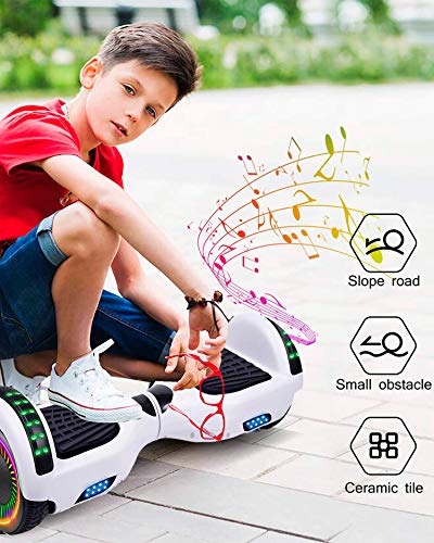 ACBK - Hoverboard Patinete Eléctrico Autoequilibrio con Ruedas de 6.5" (Altavoces Bluetooth + Ruedas Led integradas + Bolsa Transporte) Velocidad máxima: 10-12 km/h - Autonomía 10-12 km (Blanco)